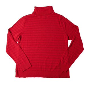 Charter Club Sweater Womens Medium Petite Red Striped Cotton Turtleneck Pullover